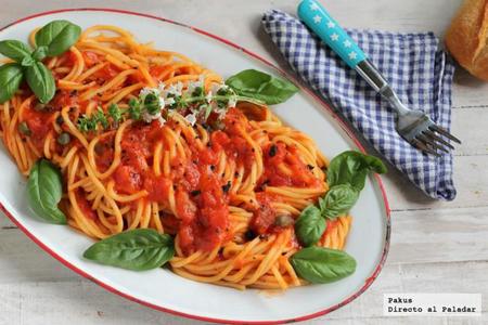 Receta de espaguetis con alcaparras, albahaca y trufa
