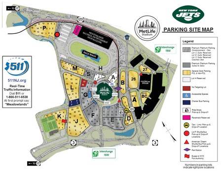 Jets Parking Map en el MetLife Stadium