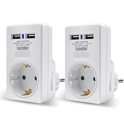 EXTRASTAR 3 en 1 Adaptador con 2 USB y 1 Enchufe Schuko