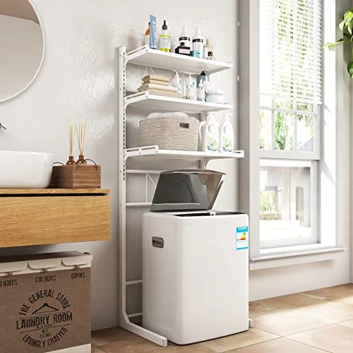 ABCOOL Organizador para lavadora de inodoro, estante de almacenamiento ajustable para estante de lavandería, baño, ahorra espacio con mesa de cajón ajustable en altura