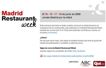 Madrid restaurant Week: restaurantes al 50%