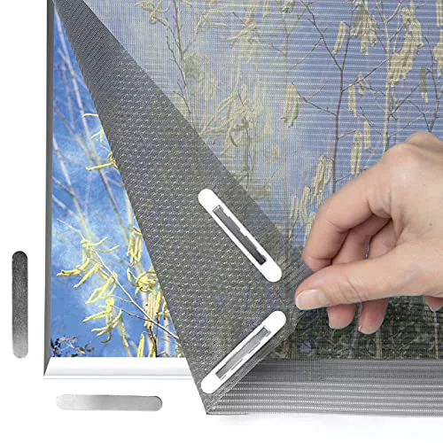 Hoberg Protección antipolen para Ventanas con innovadora fijación magnética | Mosquitera Recortable Individualmente hasta 150 x 130 cm, sin taladrar ni atornillar | Fijación con 16 imanes [Antracita]