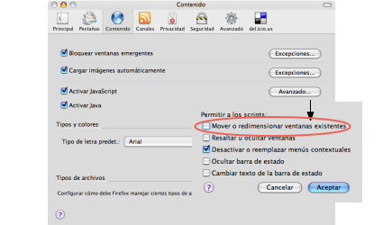 Deshabilitar el redimensionado de ventanas en Firefox