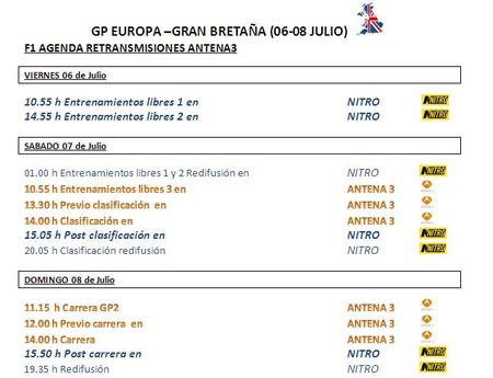 Horarios Gran Bretaña Antena 3 F1 2012