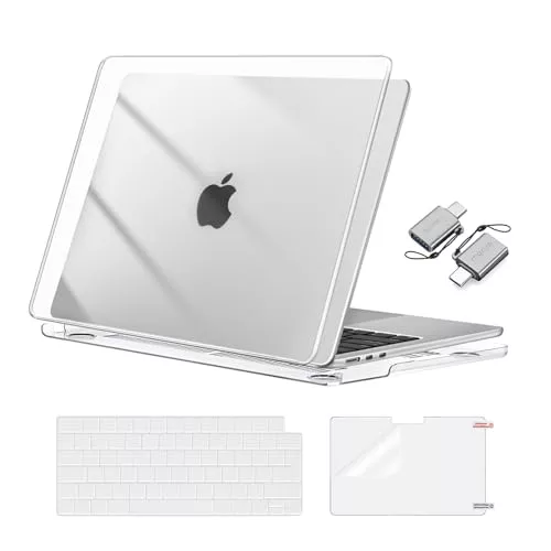 MOSISO Funda Compatible con MacBook Air 13 Pulgadas M4 M3 M2 2025 2024 2022 A3240 A3113 A2681, Carcasa para Macbook Air 13,6&Teclado Tapa&Pantalla Protector&Adaptador Tipo C,Cristal Claro