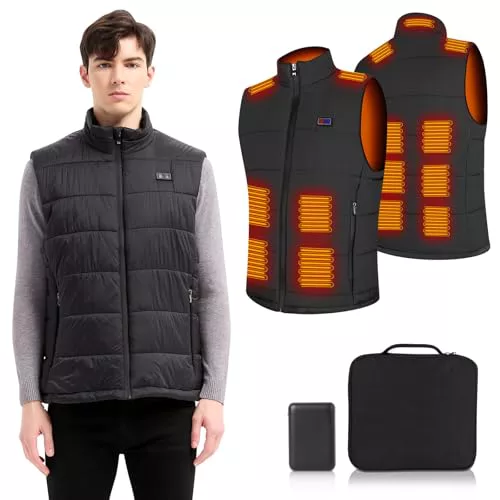 Amiable Chaleco Calefactable Hombre, Chaqueta Calefactable Hombre con 15 Zonas, Chaleco Termico Electrico con batería recargable de 10000 mAh, Ropa Calefactable Chaleco Calefactor para Moto Caza(M)