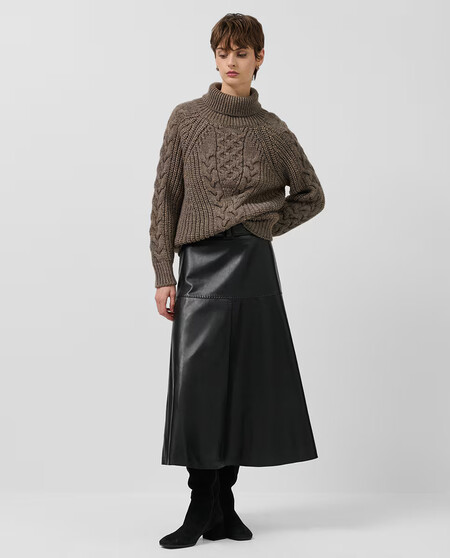 Falda Cuero Midi Evase