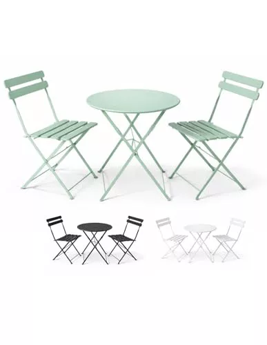 Set Bistró Plegable Arles Metalico | Mesa y 2 Sillas de Exterior e Interior Resistente | Muebles de Jardin, Balcón y Terraza