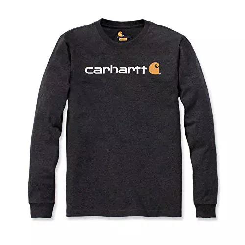 Carhartt, Hombre, Camiseta De Manga Larga Con Logotipo Gráfico, Tejido Grueso, Ajuste Ligeramente Holgado, Gris carbón jaspeado, XXL
