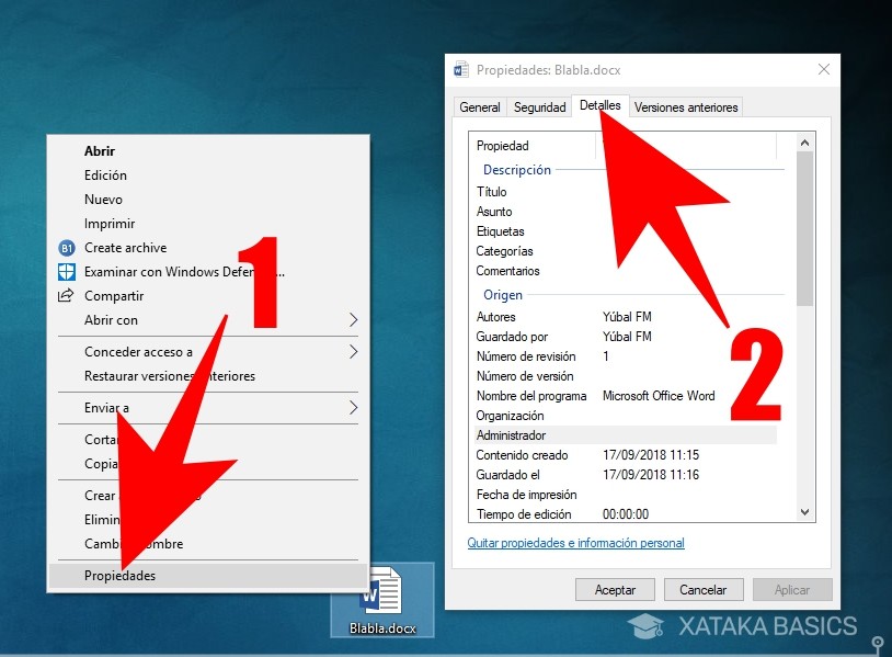 Qué son los metadatos de un archivo, qué información muestran y cómo se