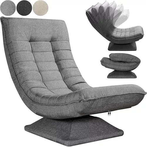 CASARIA® Sillón Relax Respaldo Ajustable 5 Posiciones Ergonómico Giratorio 360° Manual Carga 150kg Silla de Suelo Plegable Tapizado Gris 60x105x87cm