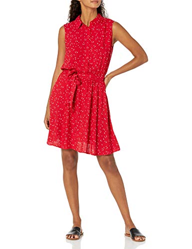 Amazon Essentials Vestido Camisero Tejido sin Mangas de Ajuste Relajado Mujer, Rojo Leafy Floral, XXL