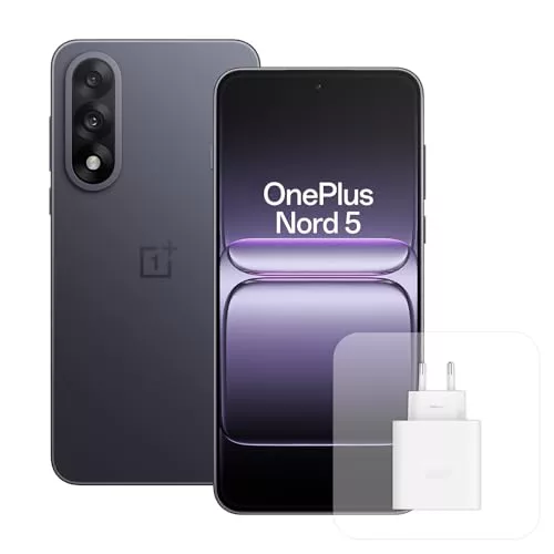 OnePlus Nord 5 Smartphone con 12 GB RAM 512 GB, Pantalla AMOLED de 6,83" y 144 Hz, Snapdragon 8s de 3 generación, cámara Dual de 50 MP, batería de 5200 mAh, con Cargador de 80W, Gris