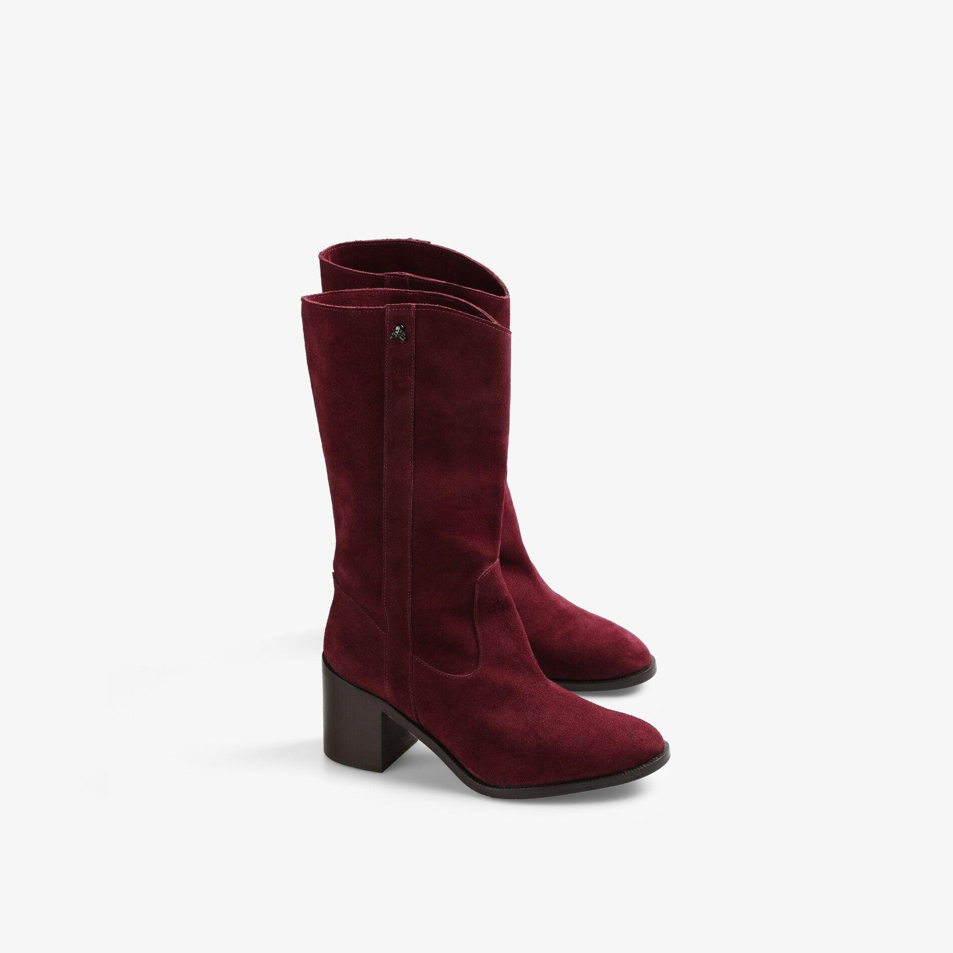 Botas básicas de mujer de piel con tacón Burdeos Scalpers