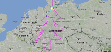 La ruta de un avión traza en el cielo un árbol de Navidad para felicitar las fiestas