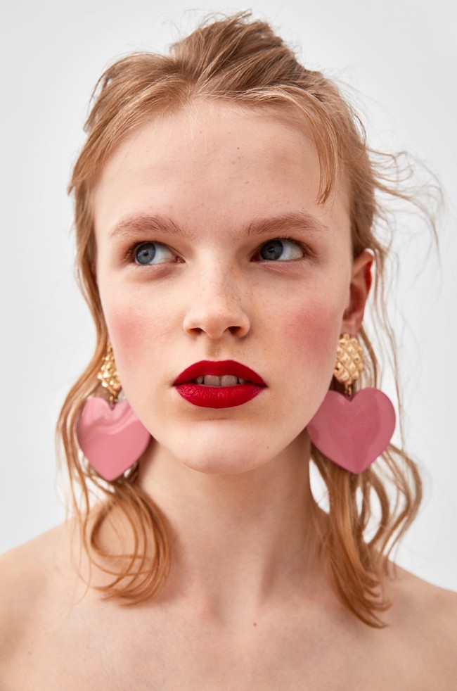 Zara Pendiente Corazon Rosa