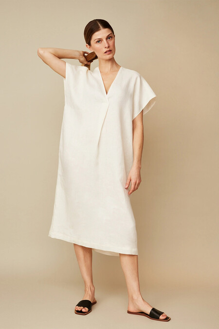 Minimal Linen Dress White 1