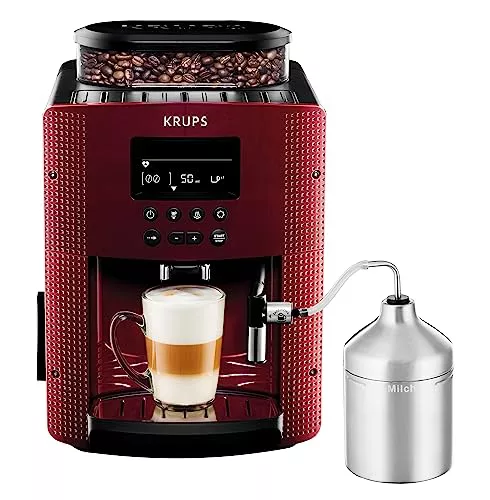 Krups Compact Cappucino - Cafetera superautomática 15 bares, pantalla LCD, 3 niveles intensidad de 20ml a 220ml, programa de limpieza y descalcificación, molinillo integrado, jarra leche