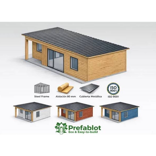 70 m² (montado) – Estructura Steel Frame + Envolvente + Aislamiento.
