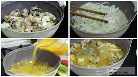 guisado pollo con zumo naranja pasos