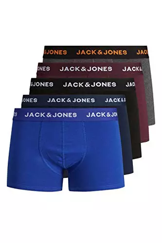 Jack & Jones Jacblack Friday Trunks 5 Pack Ltn Bóxer, Negro, Azul Y Gris, S Hombre