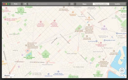 バルセロナでは Apple マップ上の公共交通機関の情報は活発ではありませんが、地下鉄のプラットフォームや都市間鉄道の駅のシルエットはすでに確認できます。