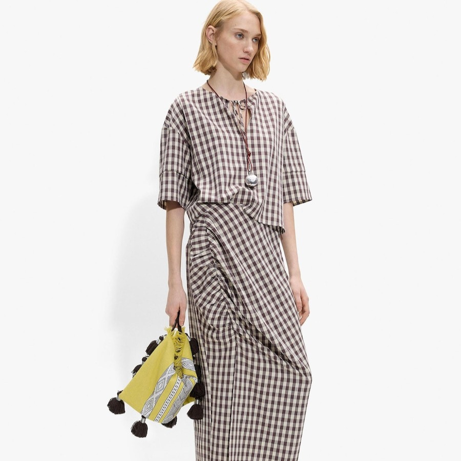 
Parfois
Falda midi con fruncido lateral y estampado vichy Parfois