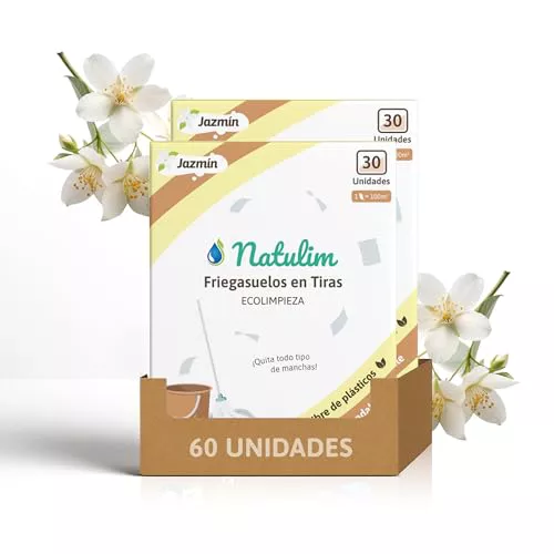 Natulim - Fregasuelos en Tiras Ecológico (30 usos) | Fregasuelos Eco, Limpiapisos, Limpiador de Suelos Eco, Made in Spain - Limpia sin Ensuciar el Planeta (Fragancia Jazmín) - 2 Pack