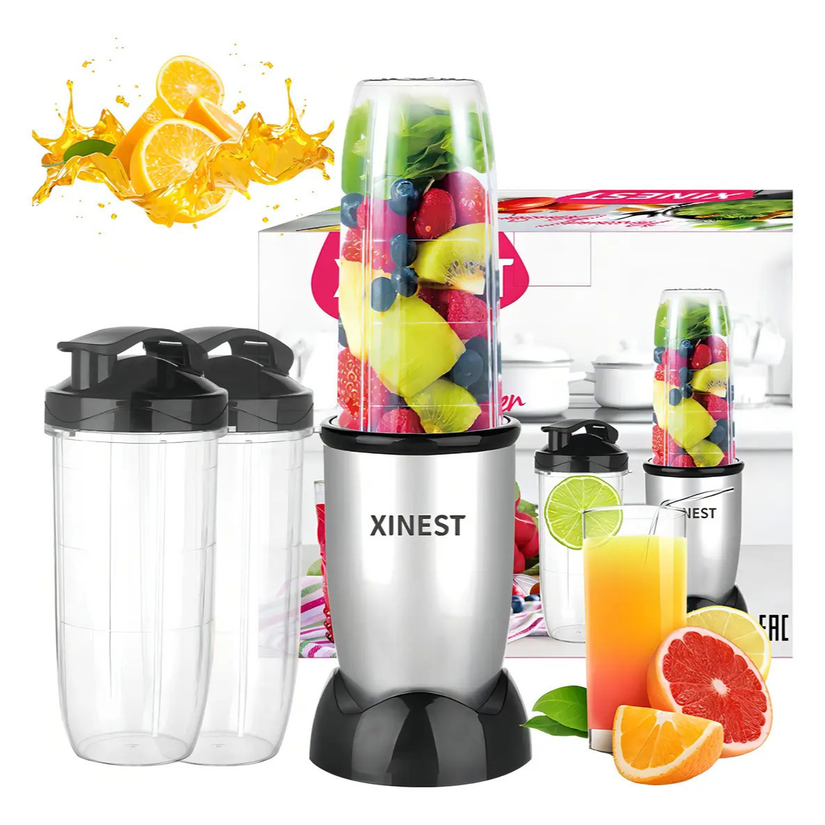 Xinest 500w Plata Licuadora Portátil Con 2x700ml Vaso De Plástico Color Plateado