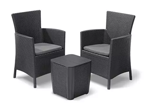 Keter Iowa Conjunto de terraza o balcón Iowa con Mesa Luzon y Cojines incluidos, Grafito