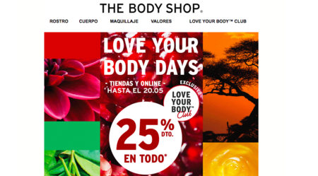 Ahora y hasta el 20 de mayo 25% de descuento en todo en The Body Shop
