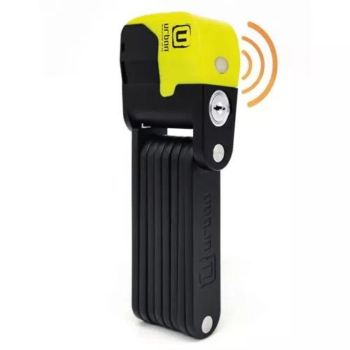 URBAN UR476Y Innovador Candado Bicicleta Sin y Con Alarma 120dB Hi-Tech, Candado Bicicleta Plegable 2en1 Seguro, Soporte Más Funcional y Llevar Sin Ruidos, Antirrobo Bici Patinete Eléctrico 90cm