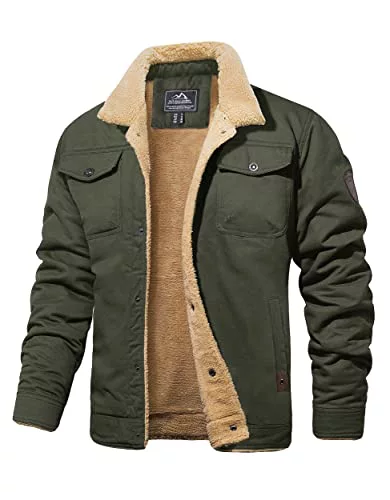 MAGCOMSEN Chaqueta de invierno para hombre con forro polar Sherpa, chamarra cálida de camuflaje, chaqueta táctica de combate con capucha, chamarra de camuflaje térmico, Ejercito Verde, 3XL