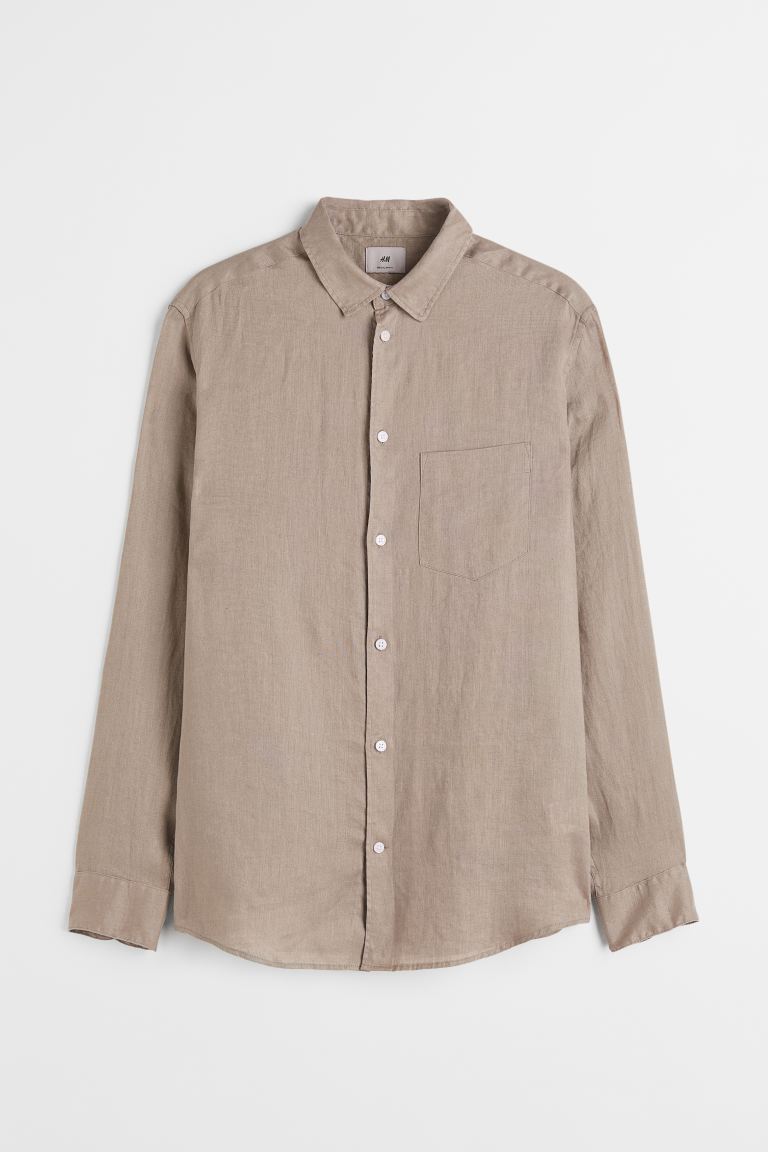 Camisa de lino Regular Fit color marrón claro