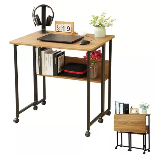 Mesa Plegable Pequeña, Escritorio Plegable con Ruedas