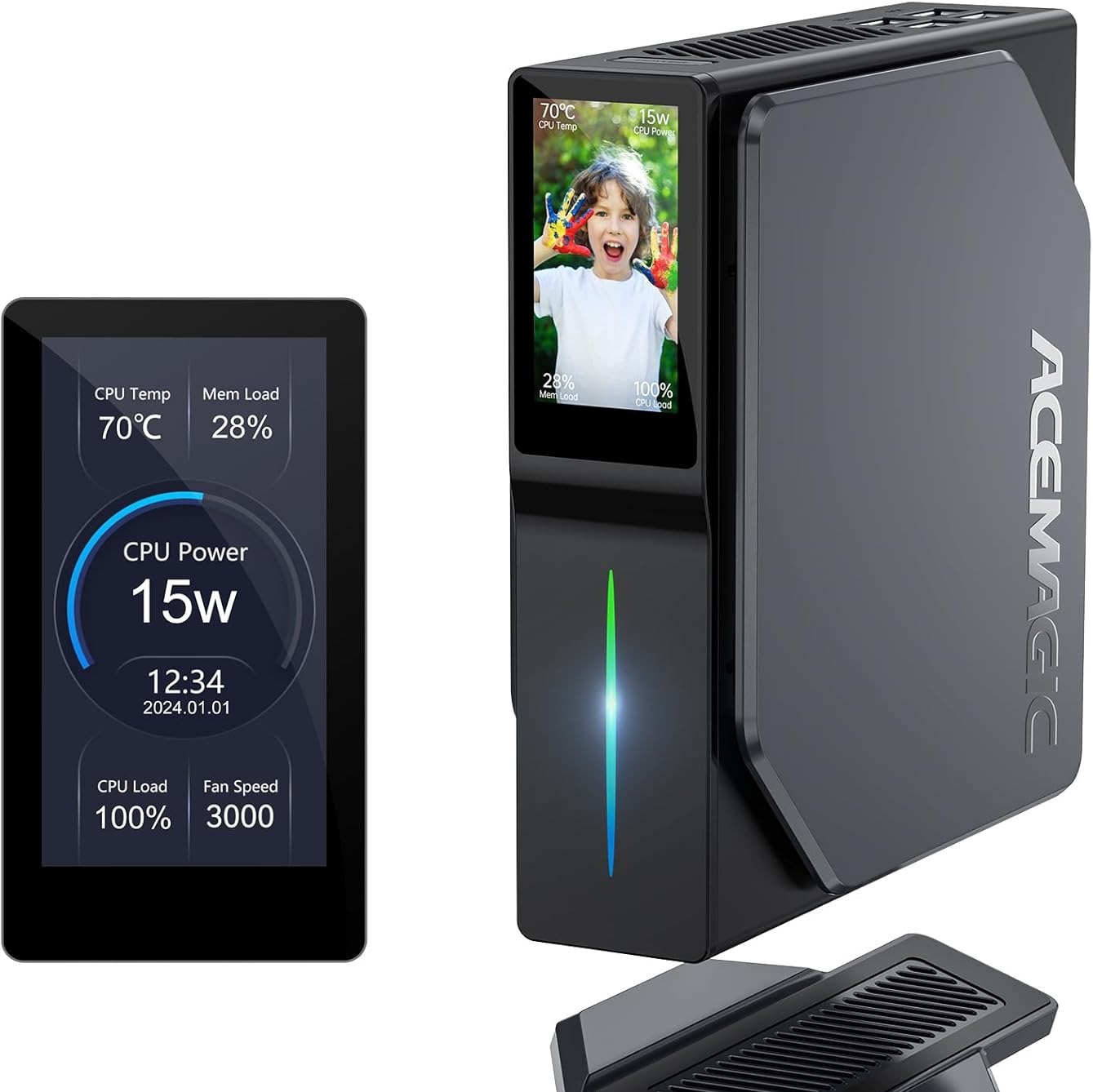 Mini PC ACEMAGIC S1 con pantalla LCD, Alder Lake N100, 16GB RAM 512GB SSD