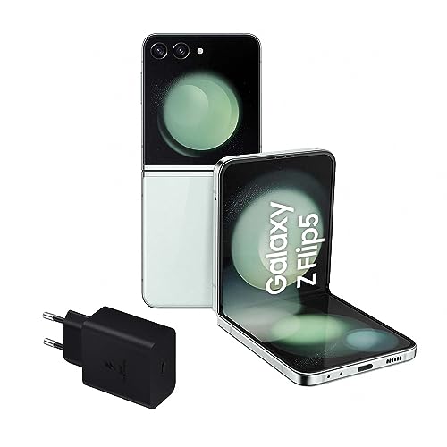 SAMSUNG Galaxy Z Flip5, 512 GB + Cargador 45W - Teléfono Móvil Plegable, Smartphone Android Libre, 8GB de RAM, Diseño Plegable, Verde claro (Versión Española)