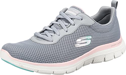Skechers Flex Appeal 4.0 Brilliant View Regular, Zapatillas Mujer, Gray Mesh Light Pink Trim, 35 EU