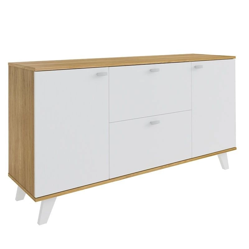 Aparador Mdf Lacado Modelo Quiatur 140x40x75 - Roble Y Blanco
