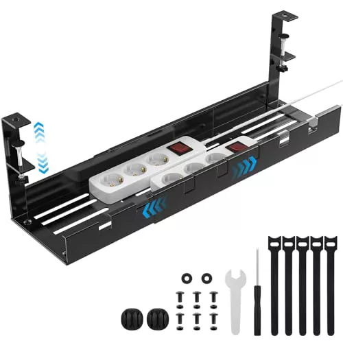 Otauoaea Bandeja Organizador Cables Escritorio - Organizador de Cables sin Taladros Retráctil de 40 a 74 CM - Cable Management - Recoge Cables Mesa Escritorio - Soporte de Cables para Hogar y Oficina