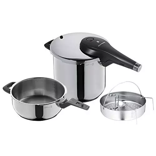 WMF Perfect Premium - Set con olla ultra rápida/a presión de 22 cm y 6,5 litros Acero Inoxidable Pulido, fabricada en Alemania, fabricada en Cromargan
