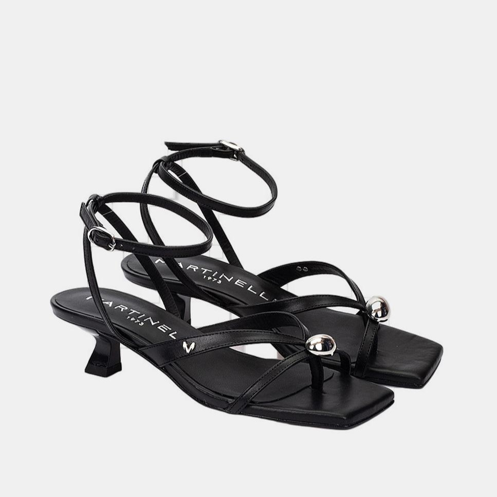 Sandalias de tacón de mujer de piel Negro Martinelli