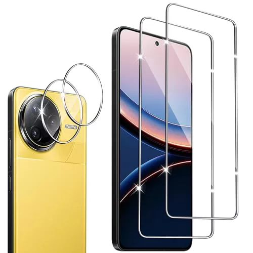 Wayneer Protector de Pantalla Compatible con Xiaomi Poco F7 Ultra/Xiaomi Poco F7 Pro, [2 + 2 Piezas] HD Cristal Templado Protector de Lente de cámara, 9H Dureza Anti-Arañazos Vidrio Templado