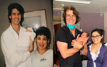 25 años después de haber atendido el parto en el que ella nació, el mismo médico atiende el nacimiento de su hijo