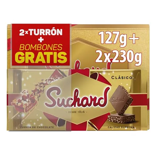 Suchard Combo Navideño, 2 Turrones de Chocolate con Leche y Arroz Inflado - 230 g + Caja de Bombones con 14 Unidades - 127 g