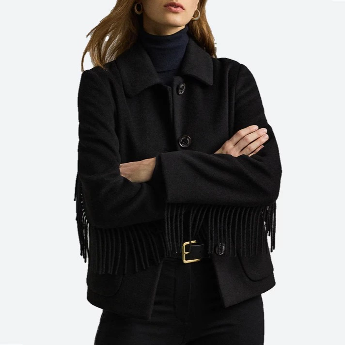 Lauren Ralph Lauren Chaqueta de mujer con detalle de flecos y cierre de botones