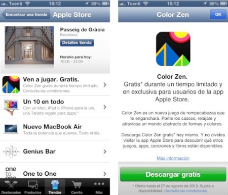 La aplicación de las Apple Store empieza a regalar contenidos, empezando con el juego Color Zen