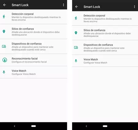 Pixel 2 XL の Smart Lock (左) vs Pixel 3 XL の Smart Lock (右)