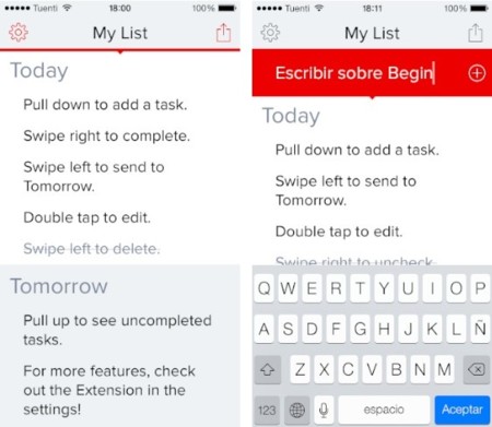 Begin, una sencilla lista de tareas para el iPhone basada en gestos