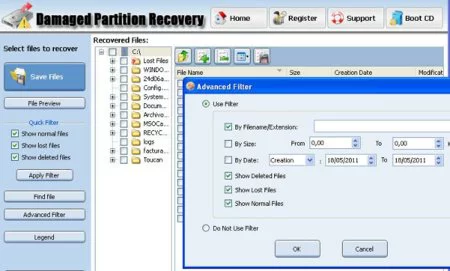 Power Data Recovery opciones de búsqueda